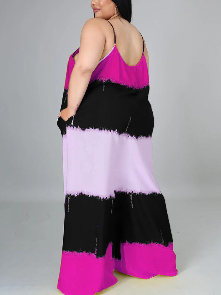 Colorblock Spaghetti Strap Maxi Dress Yellow / 5XL