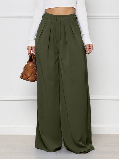 High Waist Pocket Wide Pants Army Green / M
