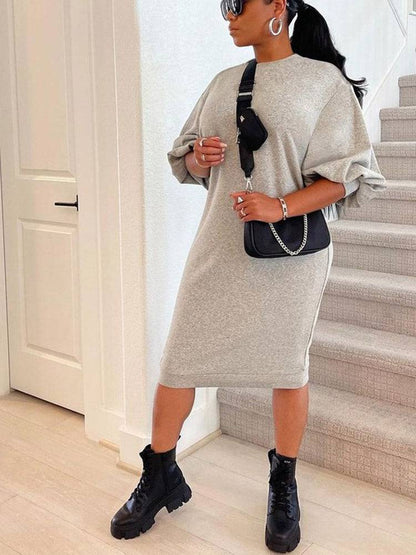 Three-Quarter Sleeve Midi Dress Gray / XL