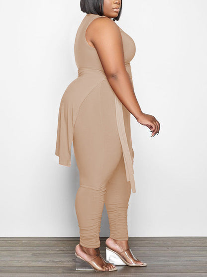 Asymmetrical Top Ruched Pants Set Bright Orange / L