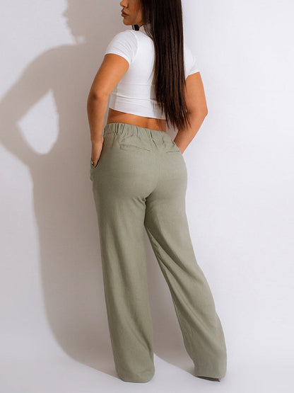 High Waist Pockets Pants Apricot / L