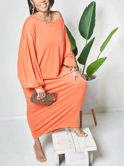 Batwing Sleeve Solid Maxi Dress Black / S