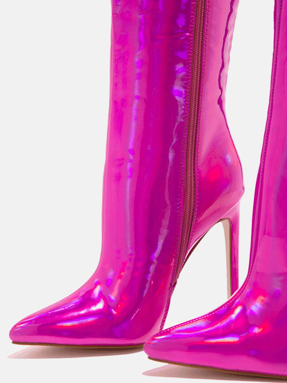 Leather Stiletto Heeled Shiny Boots Rose / 6.5/7