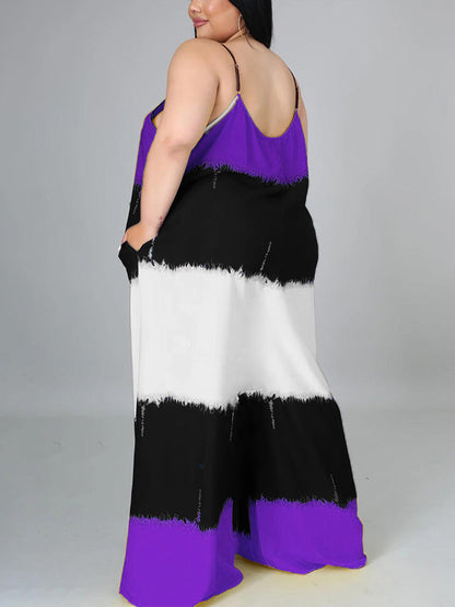 Colorblock Spaghetti Strap Maxi Dress Yellow / 3XL