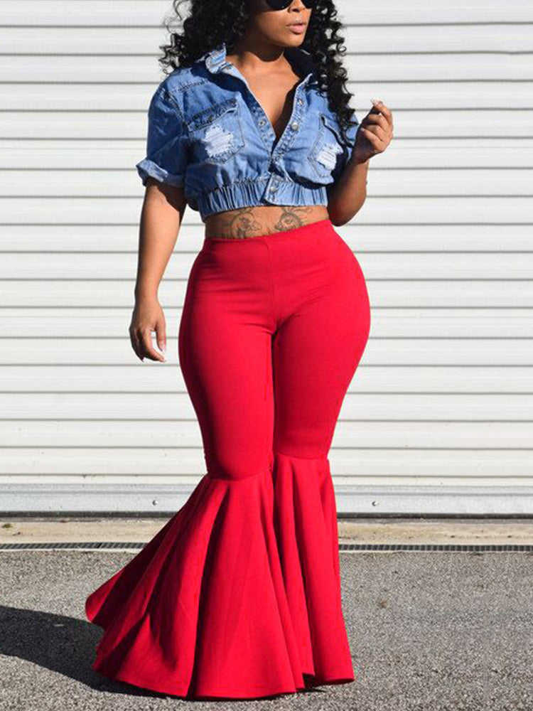 Ruffle Flare Bottom Pants Pink / S