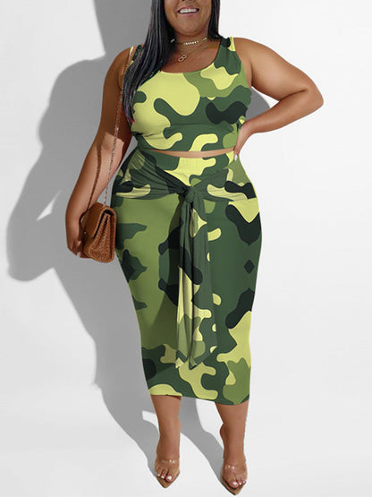 Printed Tie Up Skirt Set Camouflage / XL