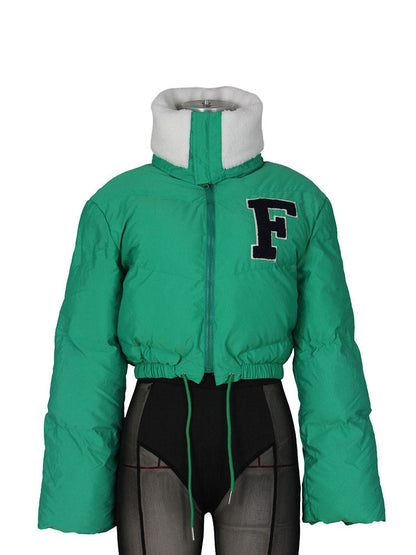 Letter Embroidery Puffer Jacket Orange / M