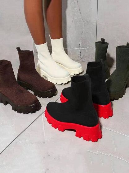 Chunky Sole Socks Boots Black / 6.5/7