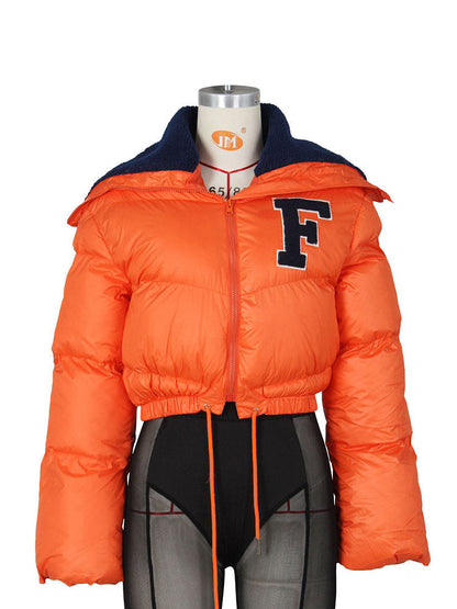 Letter Embroidery Puffer Jacket Orange Blue(Glossy) / S