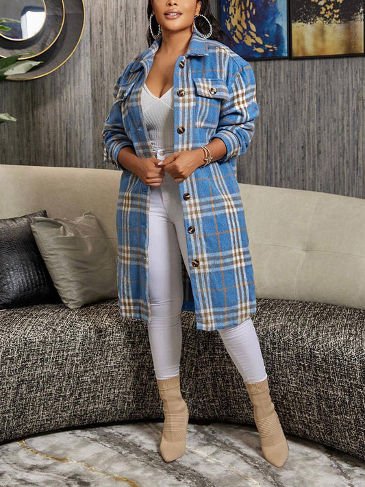 Plaid Wool Coat Blue / S