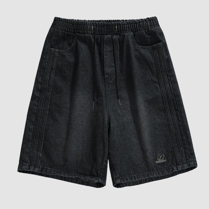 Side Embroidered Washed Jorts Blue / L