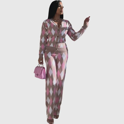 Argyle pattern pants set Pink / M