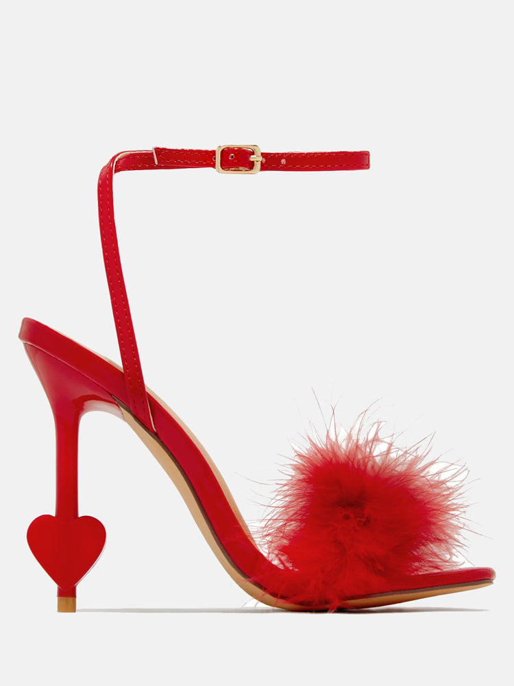 Feather Buckle Heart Heels Red / 5/5.5