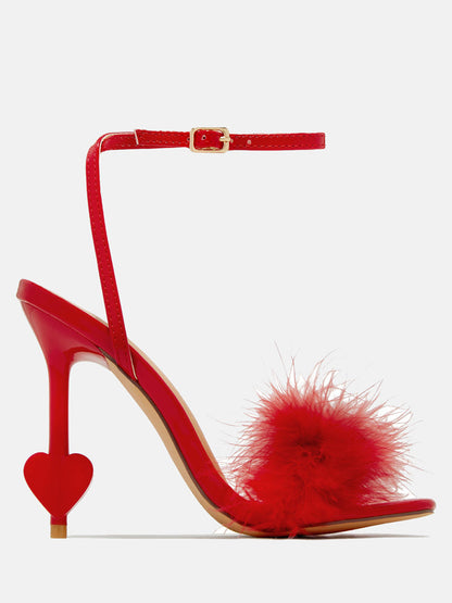 Feather Buckle Heart Heels Red / 5/5.5