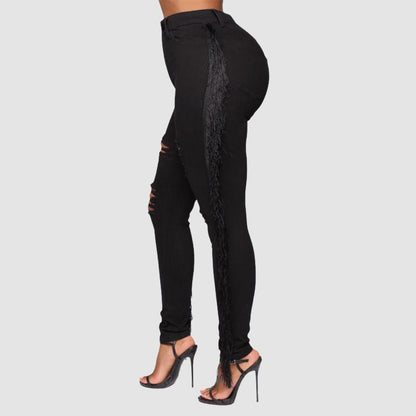 Tassel Ripped Washed Jeans Black / M