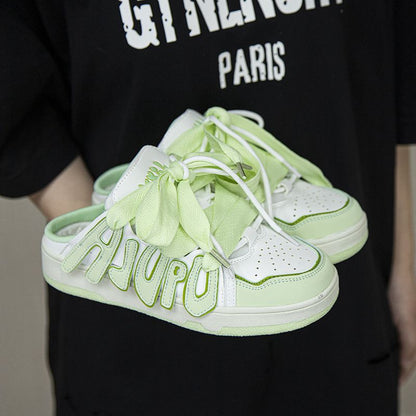 Letter Patchwork Design Slippers Green / EU:37:US Women's 6-6.5