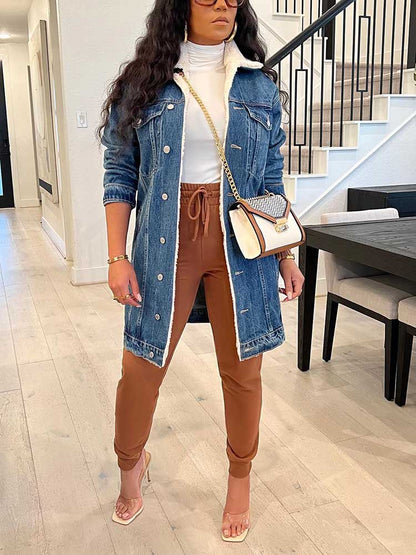 Fleece Lined Denim Coat Blue / S