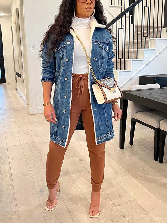 Fleece Lined Denim Coat Blue / S
