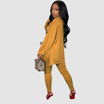 Solid Color Casual Pants Three Piece Set Yellow / M