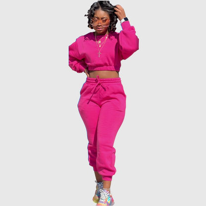 Crew Neck Sweatshirt & Drawstring Pant Set Yellow / M