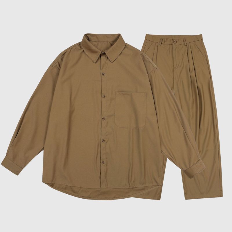 Loose Simple Shirt Set Shirts / Grey / XL