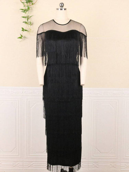 Mesh Tassel Party Dress Blue / 4XL