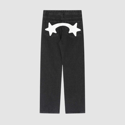 Star Pattern Printed Jeans Black / XL