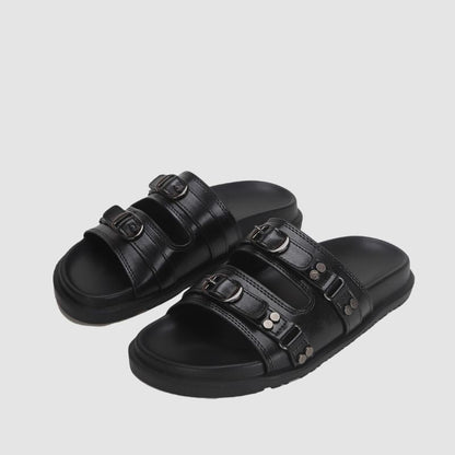 Solid Color Buckle Platform Slippers Black / EU:36:US Women's 5-5.5