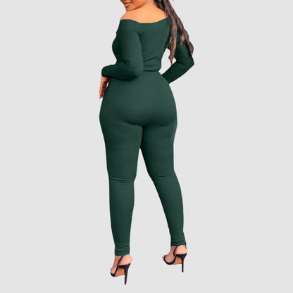 Off-Shoulder Bodycon Pants Set Green / M