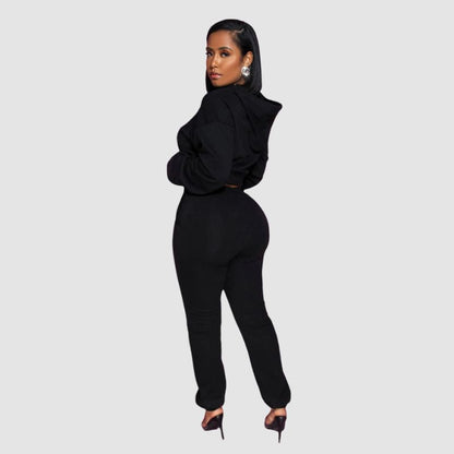Heart-Shaped Hollow Hoodies Set Black / M