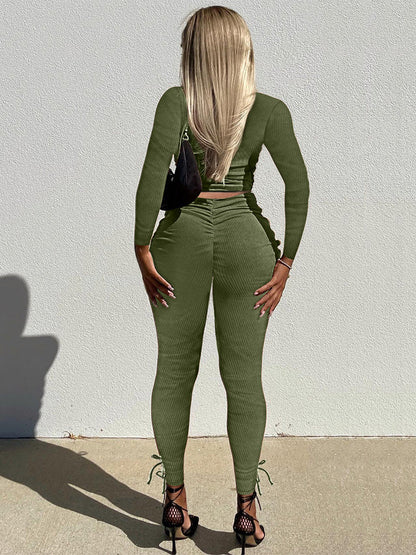 Ribbed Ruched Set Green / M