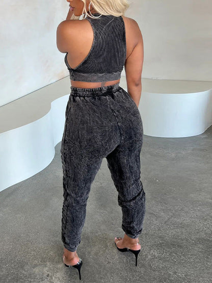 Tank Top Ruched Pants Set Blue / 2XL