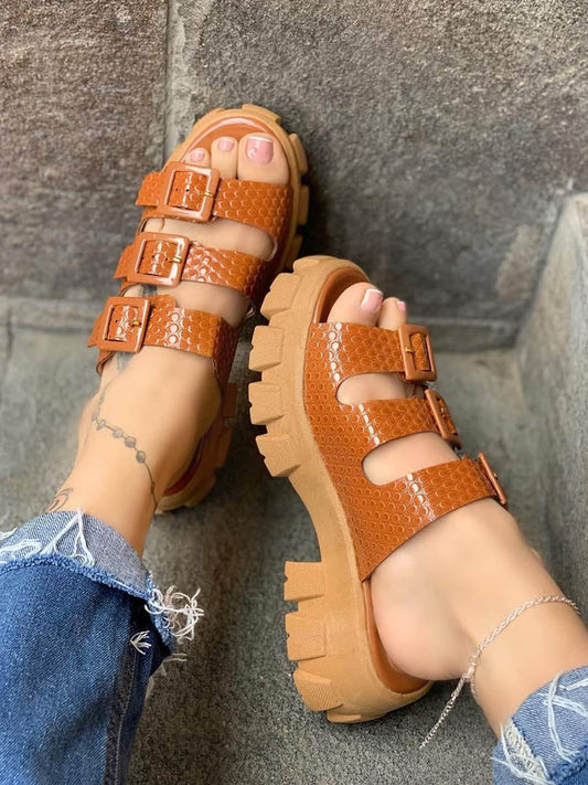 Jelly Chunky Heel Sandals Brown / 5/5.5