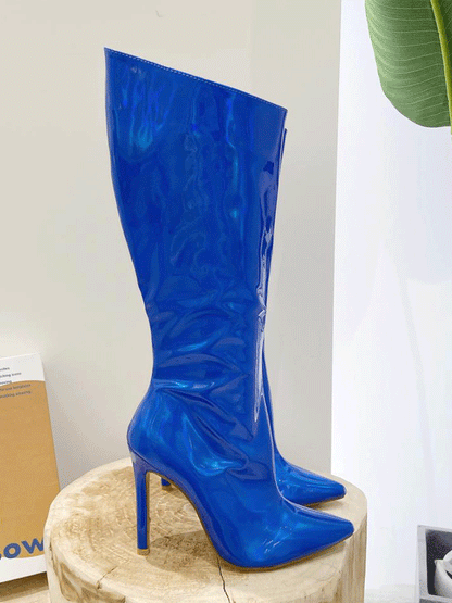 Leather Stiletto Heeled Shiny Boots Rose / 10