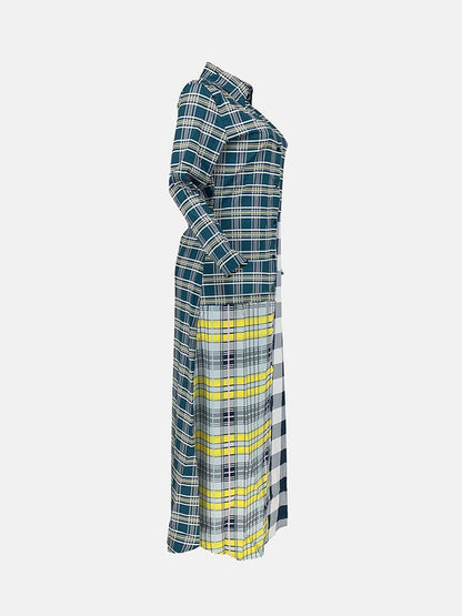 Plaid Turndown Collar Dresses Coat Yellow / 2XL