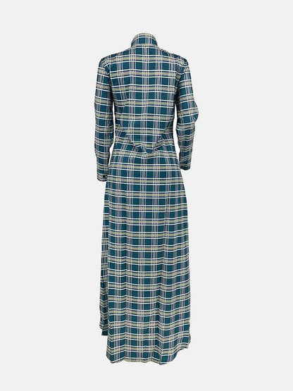 Plaid Turndown Collar Dresses Coat Yellow / 3XL