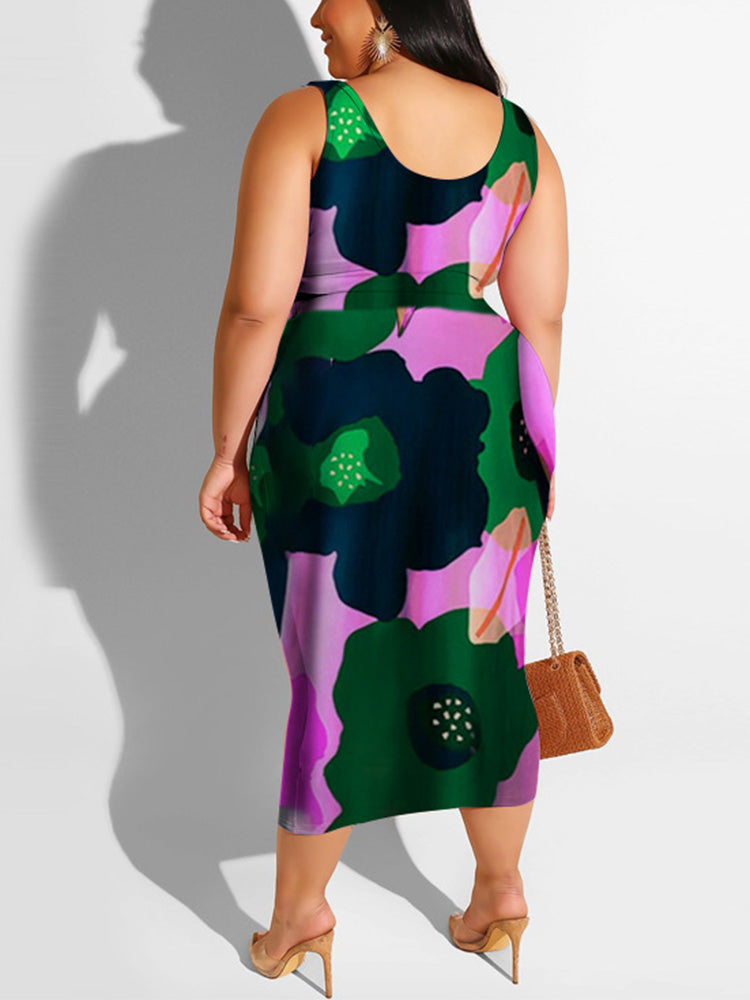 Printed Tie Up Skirt Set Black / 4XL