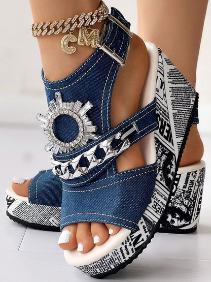 Denim Wedge Sandals Light Blue / 10