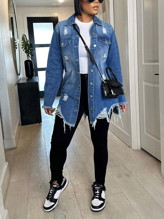 Ripped Denim Jacket Blue / S