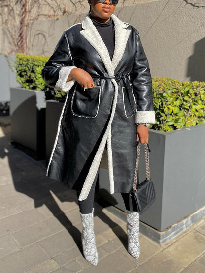 Faux Leather Shearling Lined Coat Black / XL