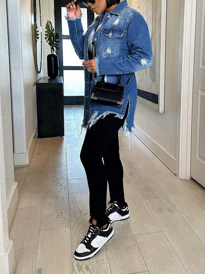 Ripped Denim Jacket Blue / M