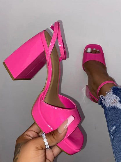 Leather Chunky Heel Sandals Apricot / 9/9.5