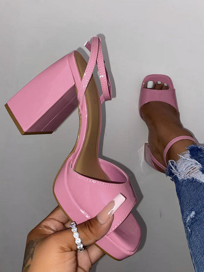 Leather Chunky Heel Sandals White / 5/5.5