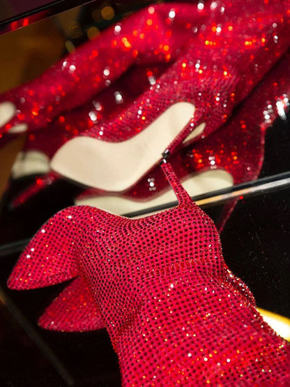 Crystal-Embellished Suede Boots Champagne / 7.5/8