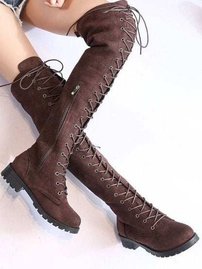 Lace Up Flat Suede Boots Army Green / 10.5/11
