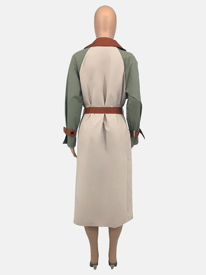 Long Sleeve Belt Turndown Collar Outerwear Yellow / XL