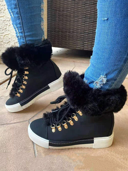 Warm Plush PU Leather Boots Green / 5/5.5