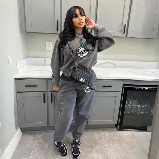 Rabbit Printed Pant Set Grey / S