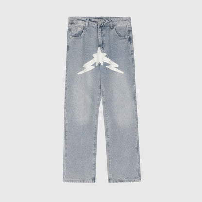 Star Pattern Printed Jeans Black / S