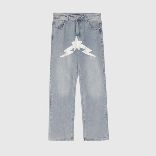 Star Pattern Printed Jeans Black / S